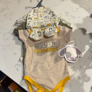 3 Onesies, 1 Hat, 1 Mitten Bundle